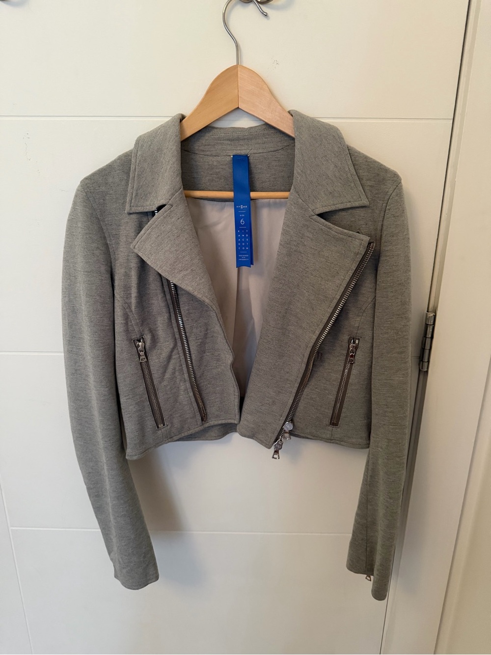 Kit and Ace Cropped Grey Knit Moto Jacket